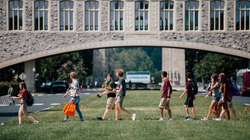 students on walking tours on campus